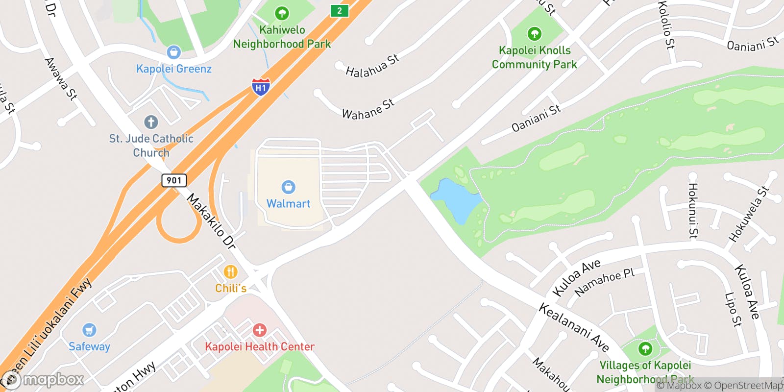 Street map of Kapolei Golf Club and its local surroundings.