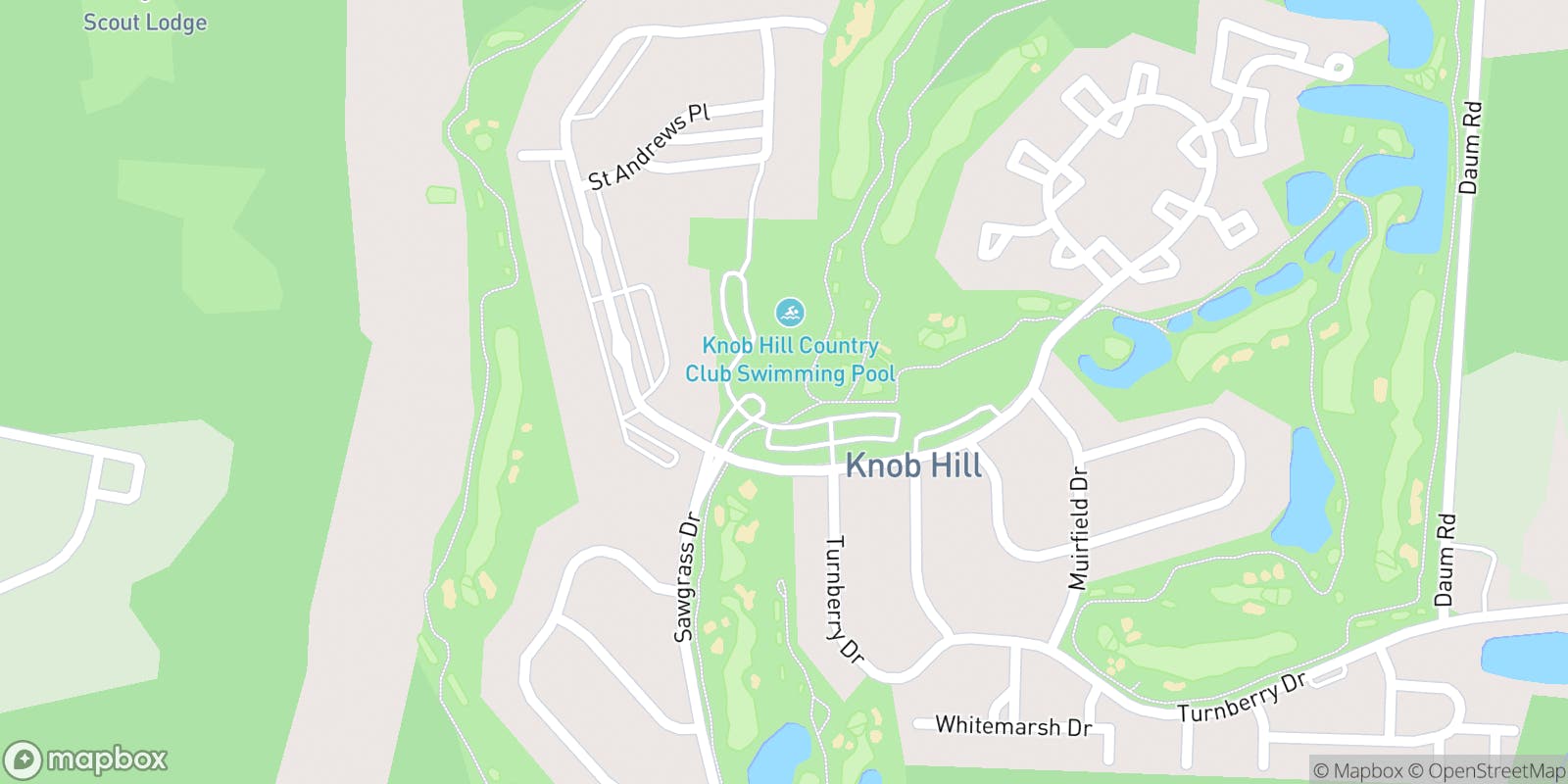 Street map of Knob Hill Golf Club and its local surroundings.