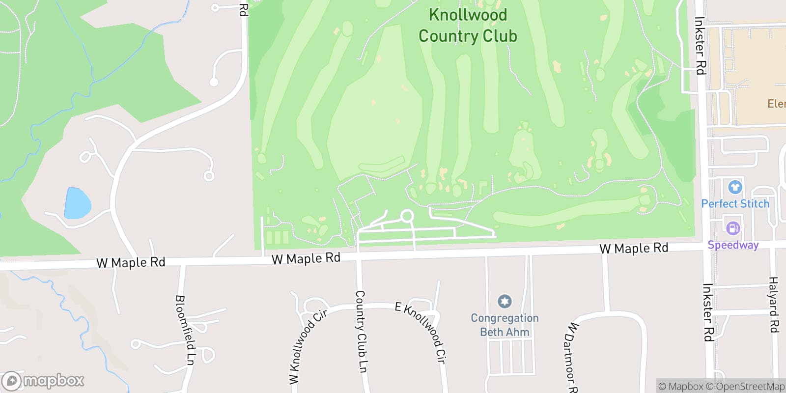 Street map of Knollwood Country Club (MI) and its local surroundings.