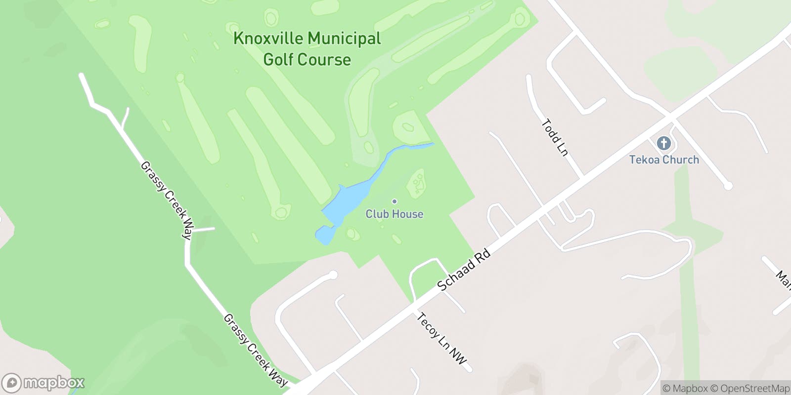 Street map of Knoxville Municipal Golf Course and its local surroundings.