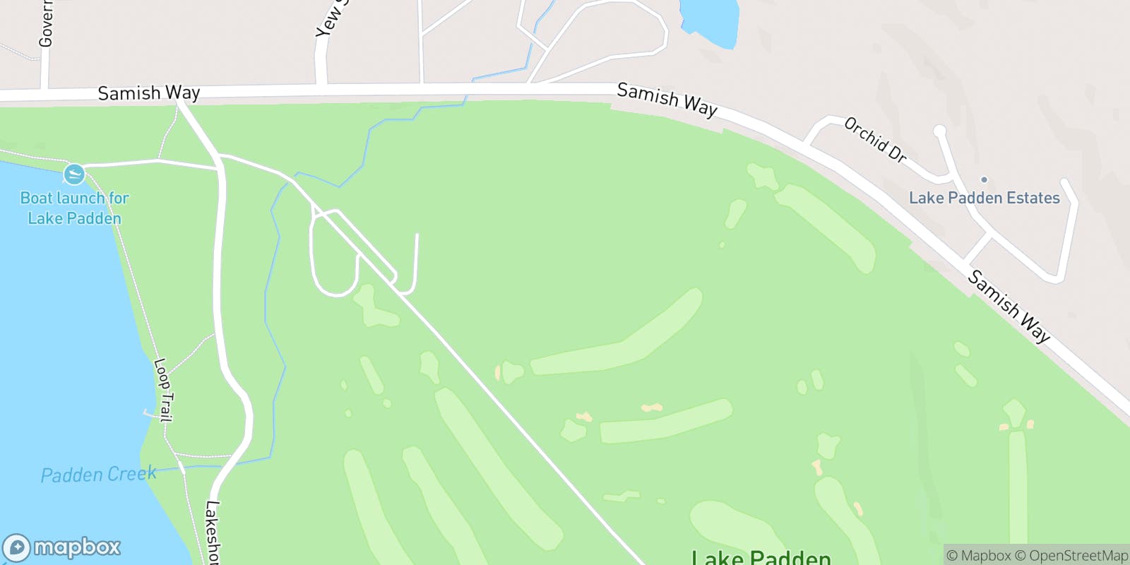 Street map of Lake Padden Golf Course and its local surroundings.