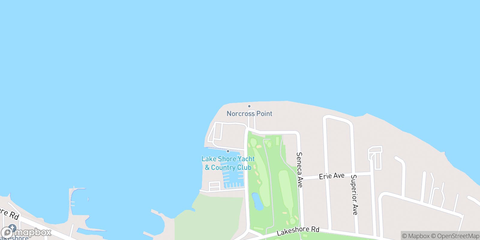 Street map of Lakeshore Yacht & Country Club and its local surroundings.