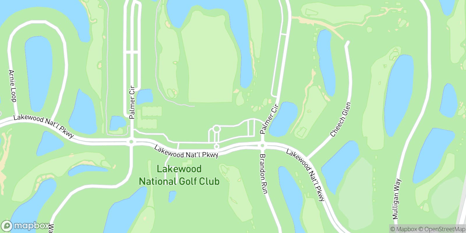 Street map of Lakewood National Golf Club and its local surroundings.