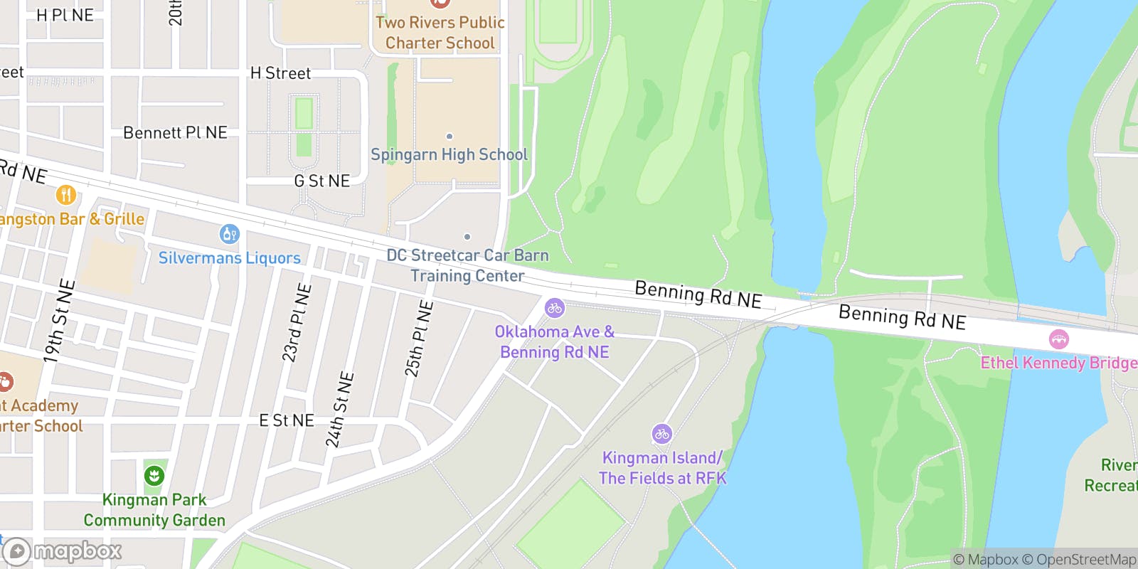 Street map of Langston Golf Course and its local surroundings.