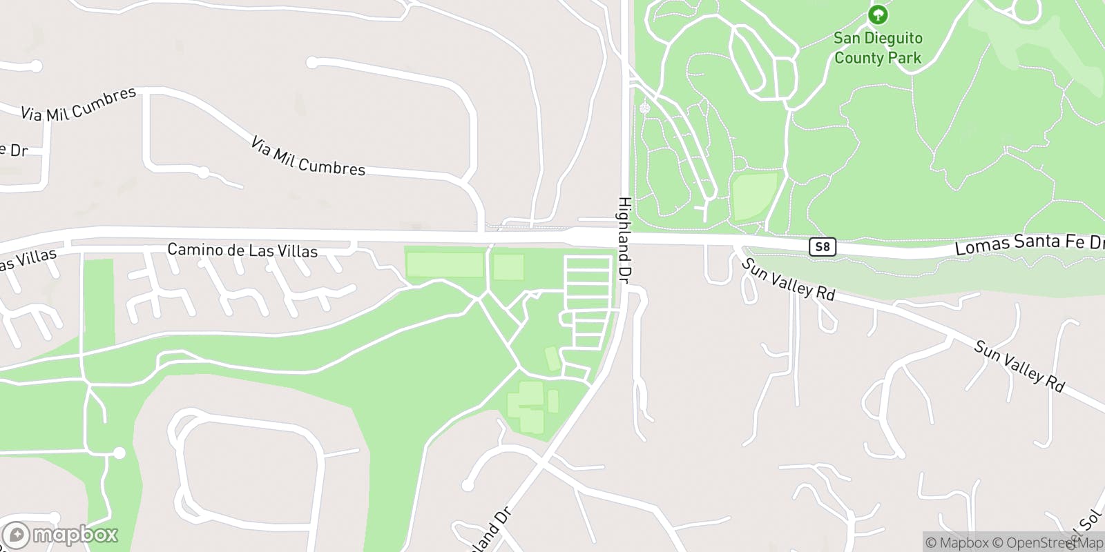 Street map of Lomas Santa Fe Country Club  and its local surroundings.