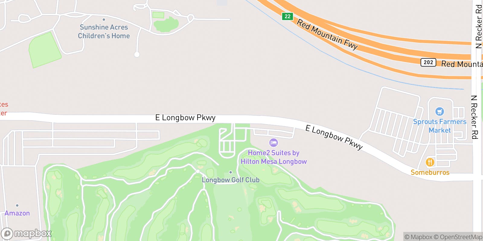 Street map of Longbow Golf Club and its local surroundings.