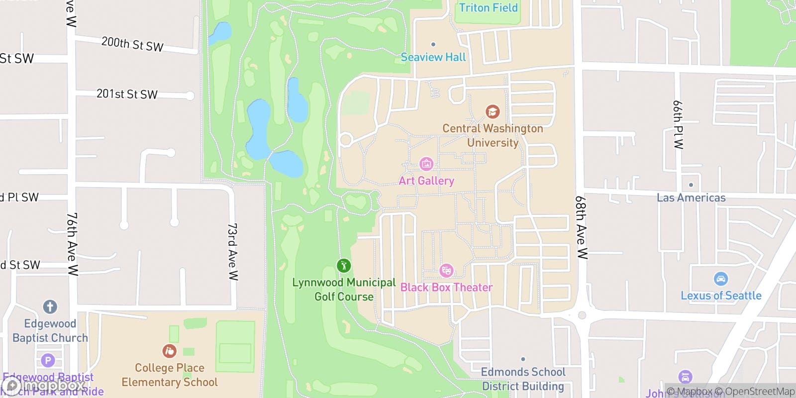 Street map of Lynnwood Golf Course and its local surroundings.