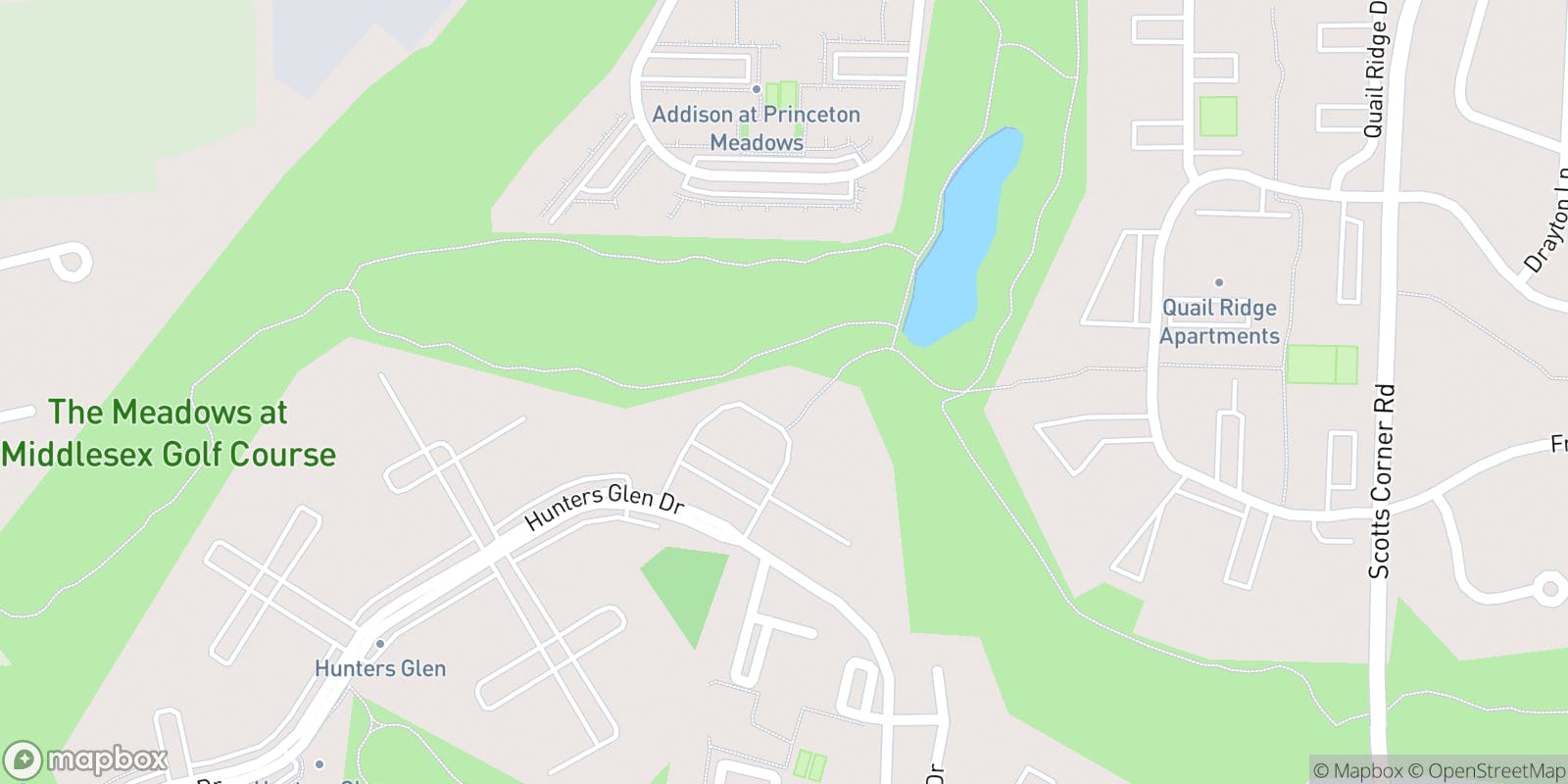 Street map of Meadows at Middlesex Golf Course and its local surroundings.