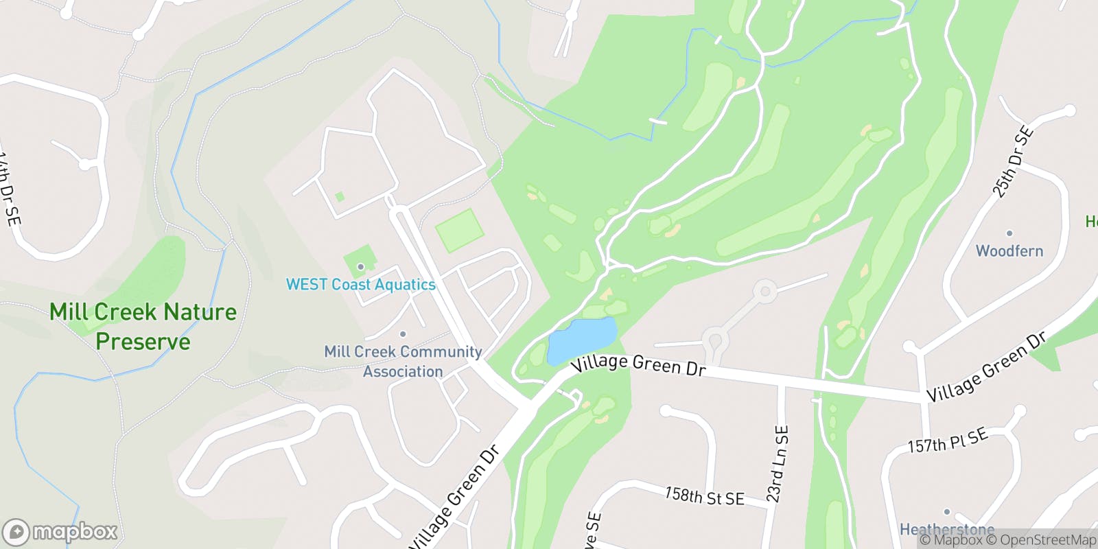 Street map of Mill Creek Country Club and its local surroundings.