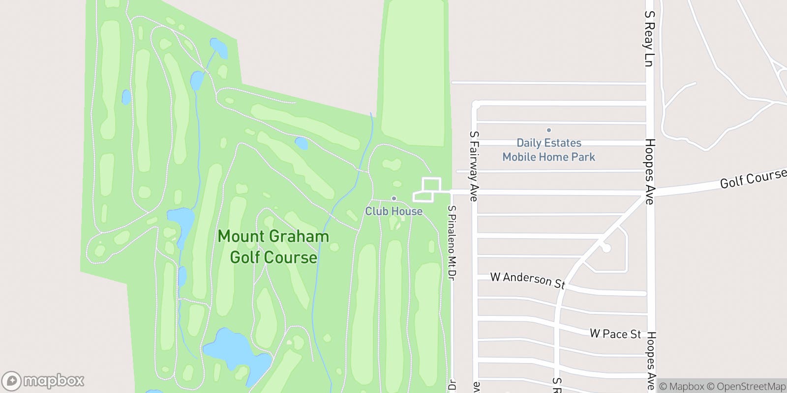 Street map of Mt Graham Golf Club and its local surroundings.