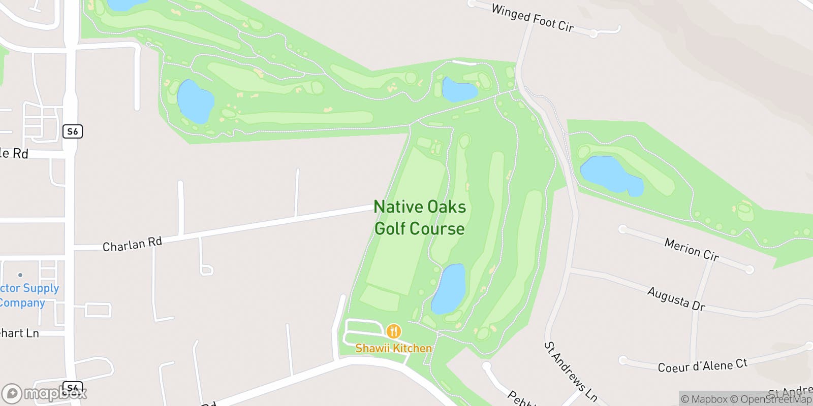 Street map of Native Oaks Golf Club and its local surroundings.