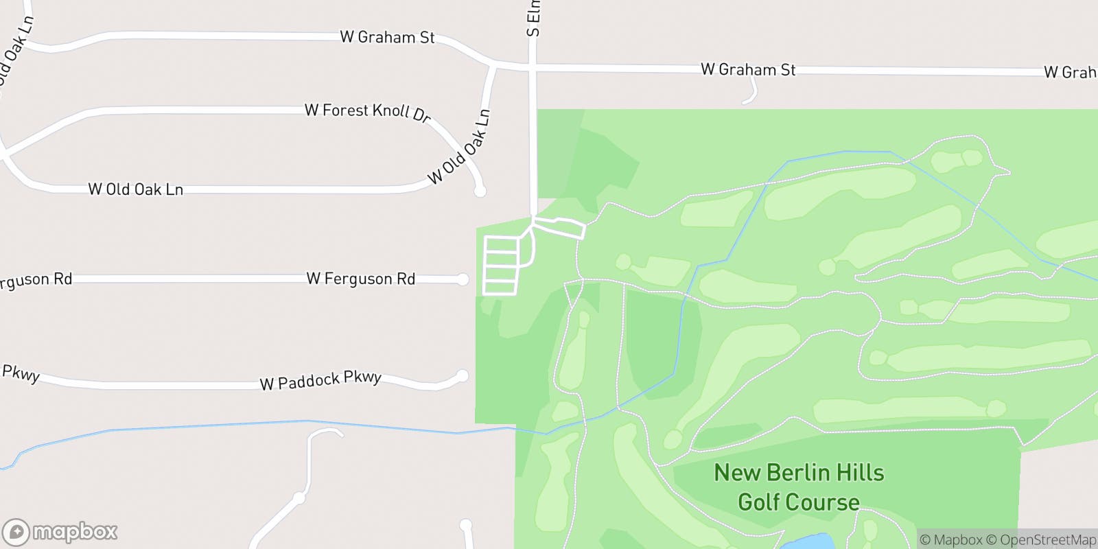 Street map of New Berlin Hills Golf Course and its local surroundings.