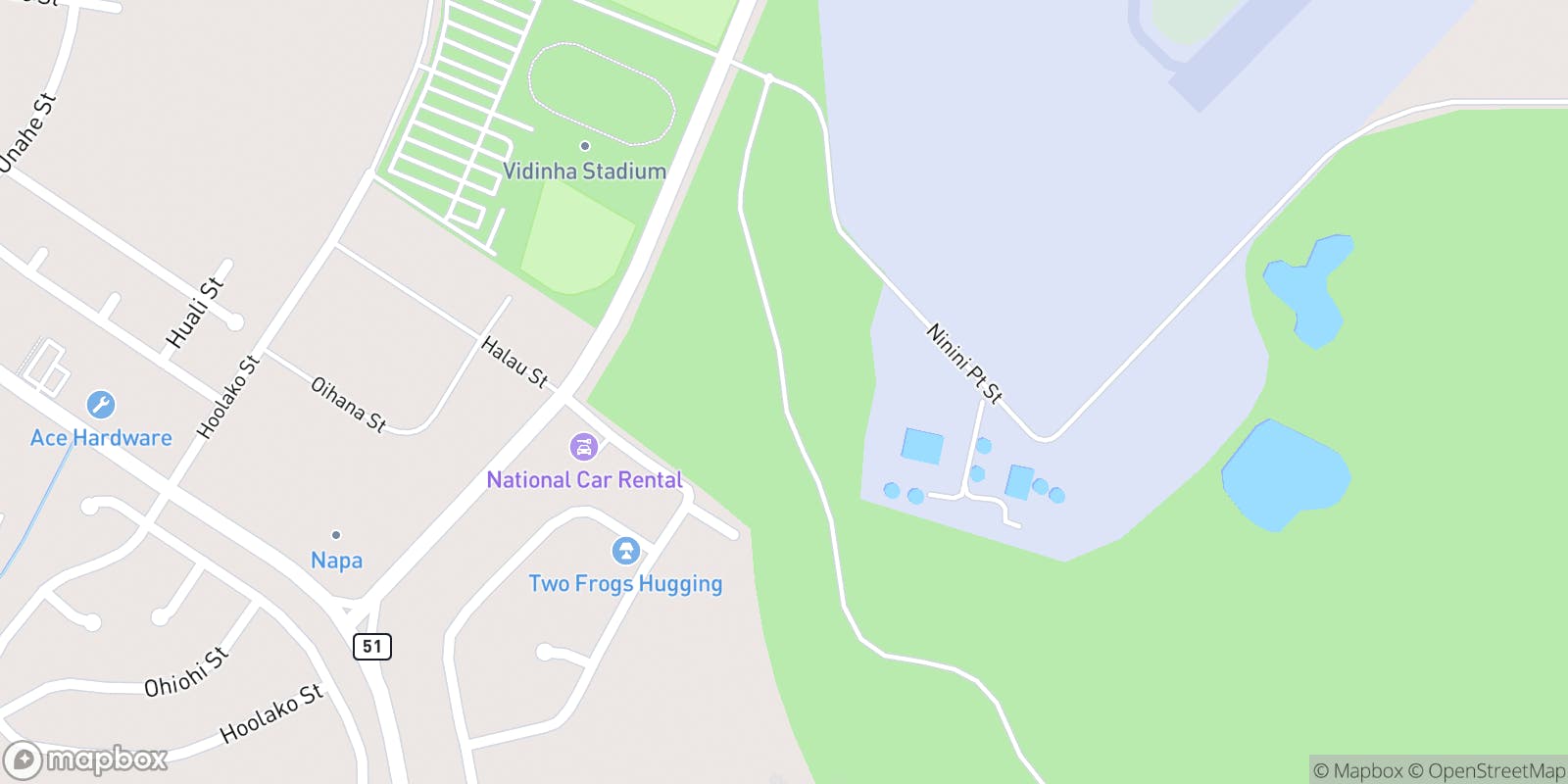 Street map of Ocean Course at Hokuala and its local surroundings.