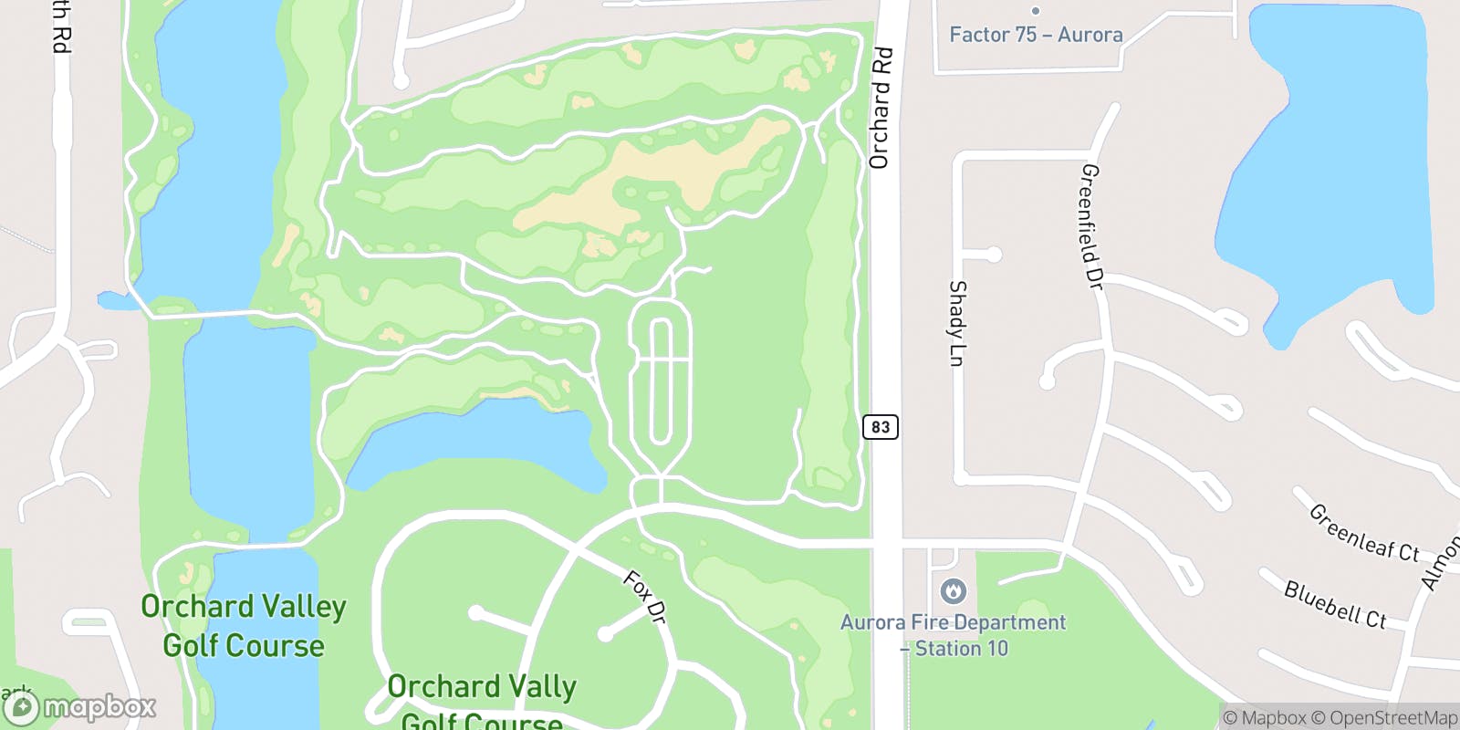 Street map of Orchard Valley Golf Course and its local surroundings.