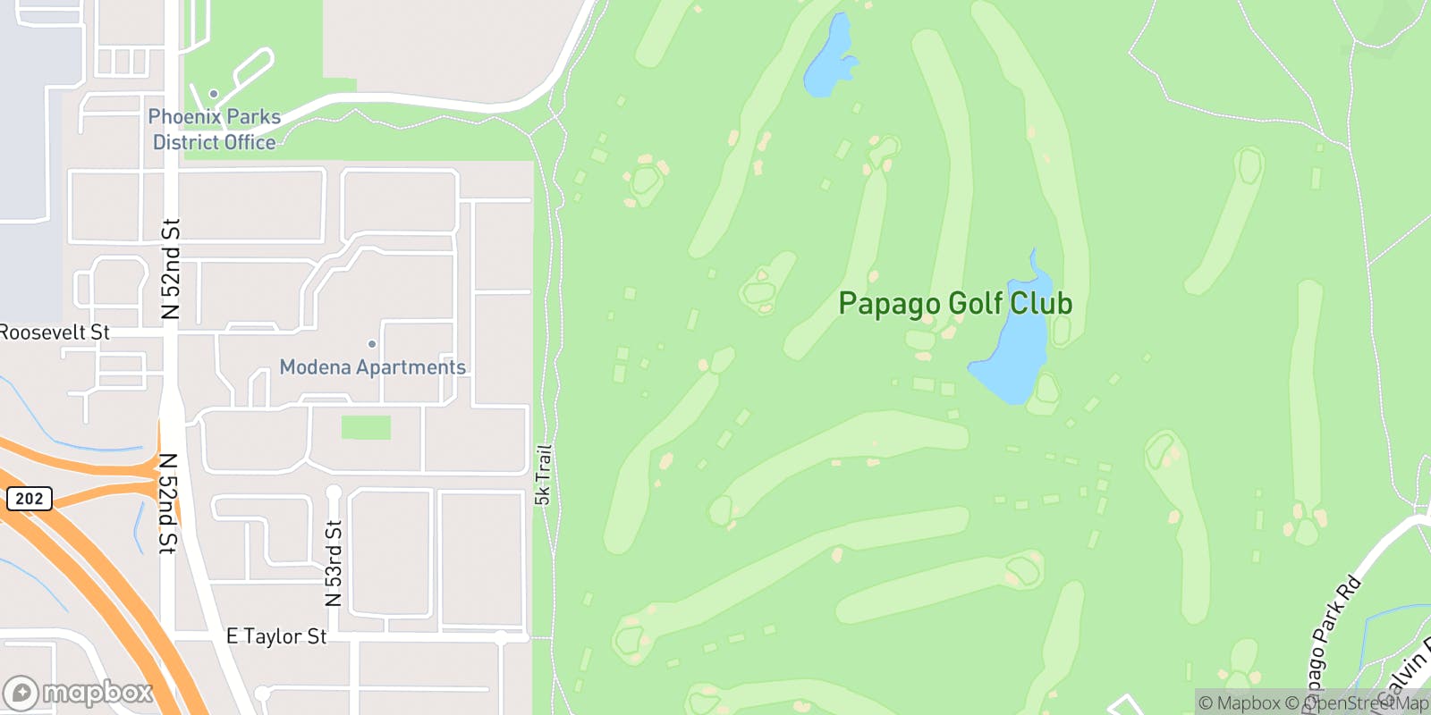 Street map of Papago Golf Club and its local surroundings.