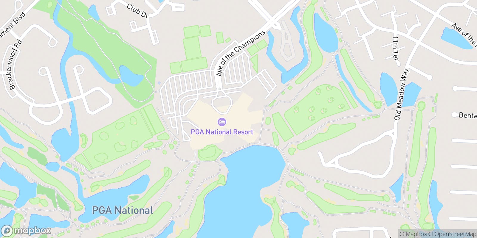 Street map of PGA National Resort and its local surroundings.