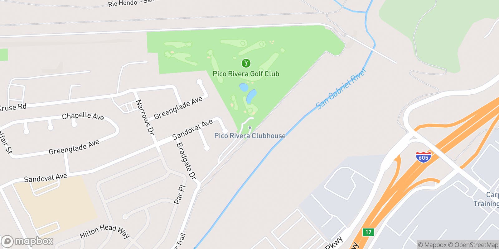 Street map of Pico Rivera Golf Club  and its local surroundings.