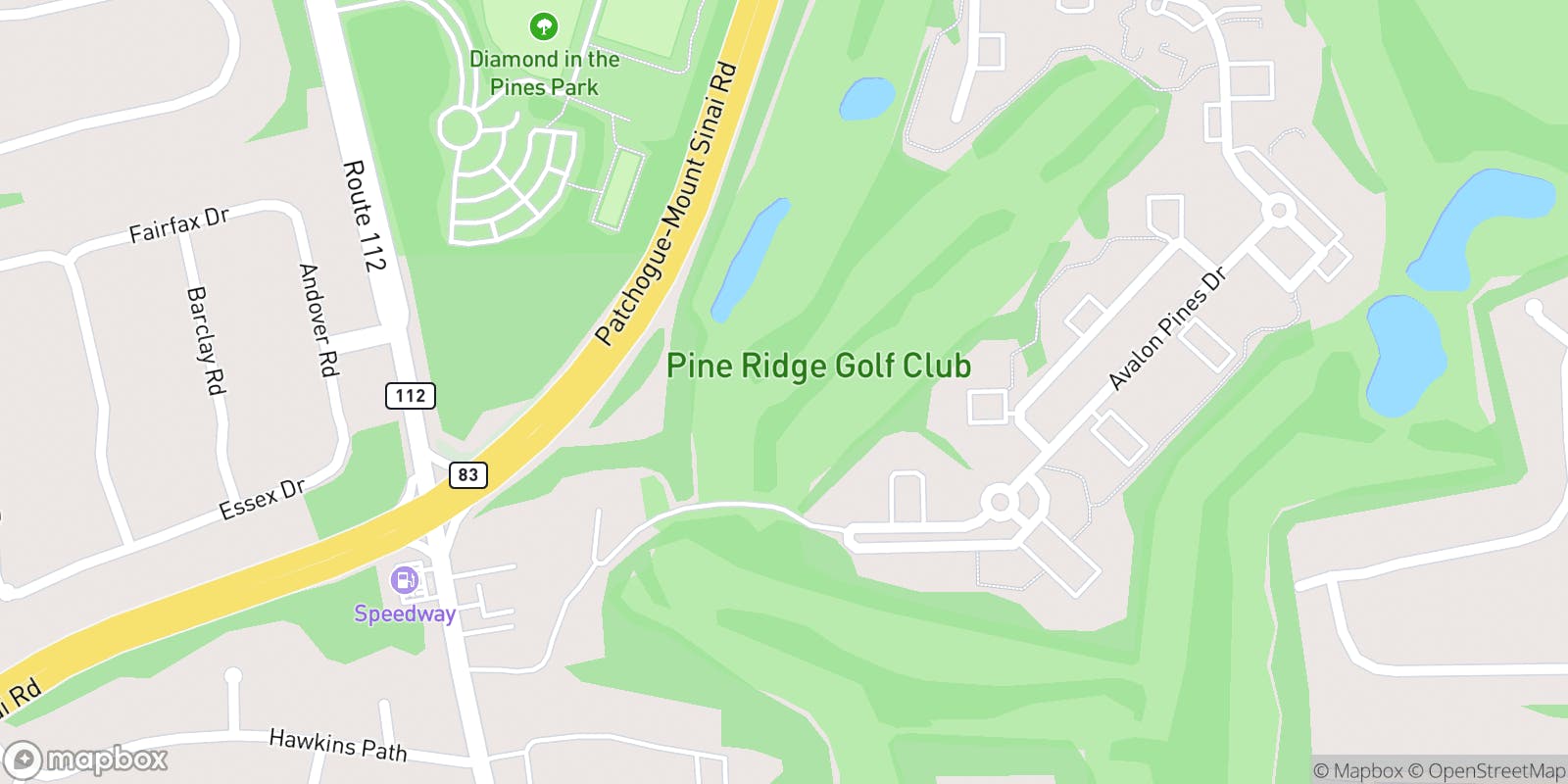 Street map of Pine Ridge Golf Club and its local surroundings.