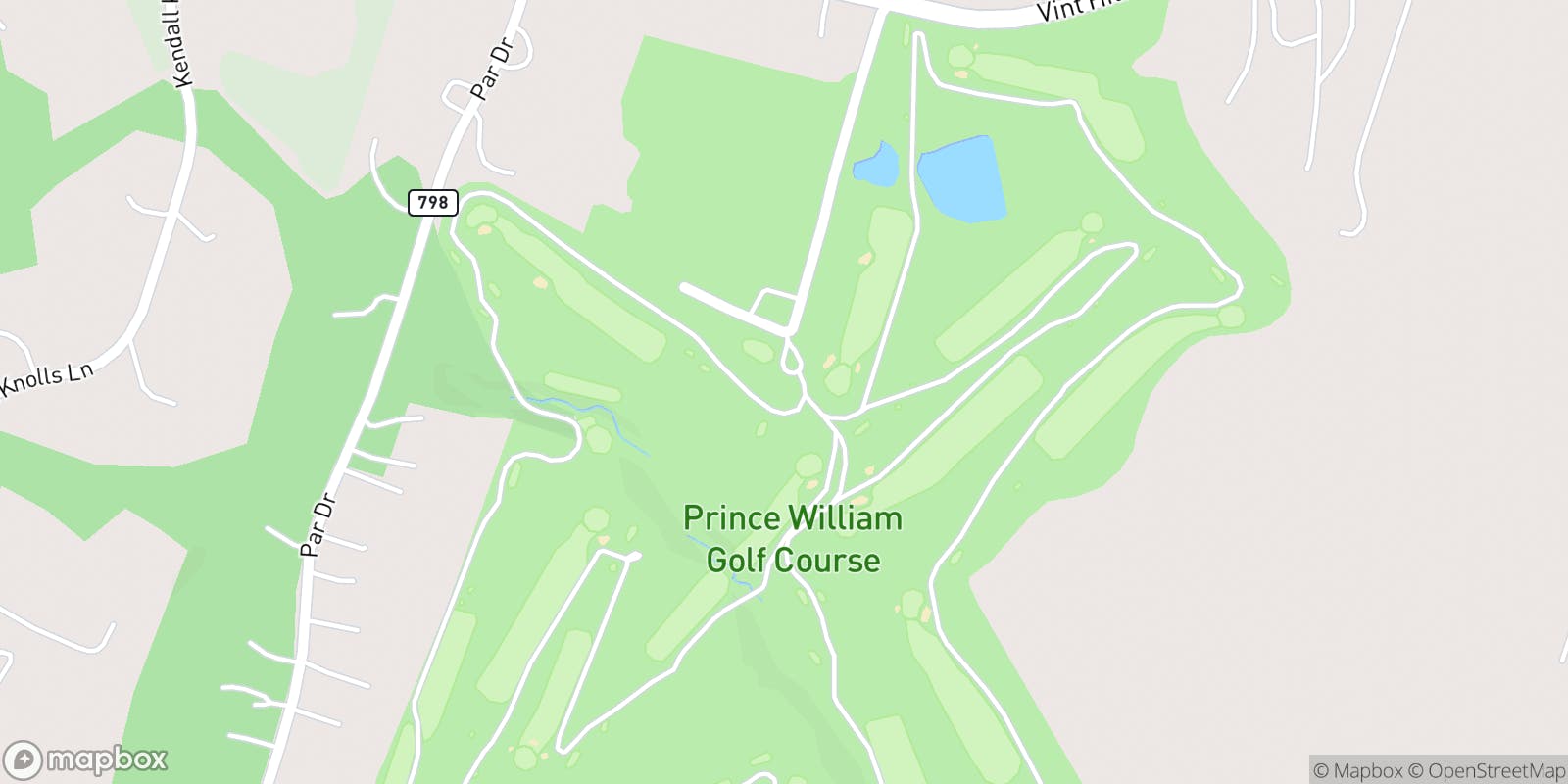 Street map of Prince William Golf Course and its local surroundings.