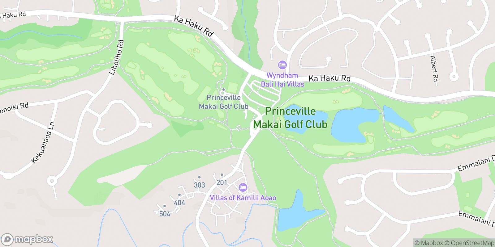 Street map of Princeville Makai Golf Club and its local surroundings.