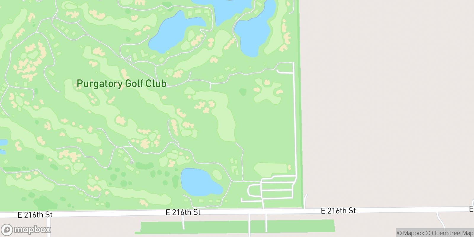 Street map of Purgatory Golf Club and its local surroundings.