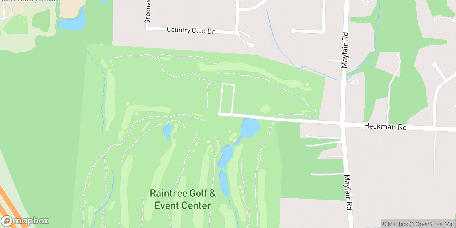 Street map of Raintree Golf and Event Center and its local surroundings.