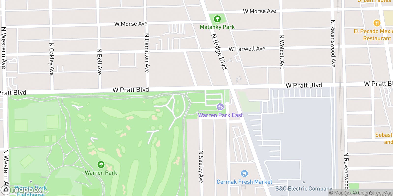 Street map of Robert A. Black Golf Course and its local surroundings.