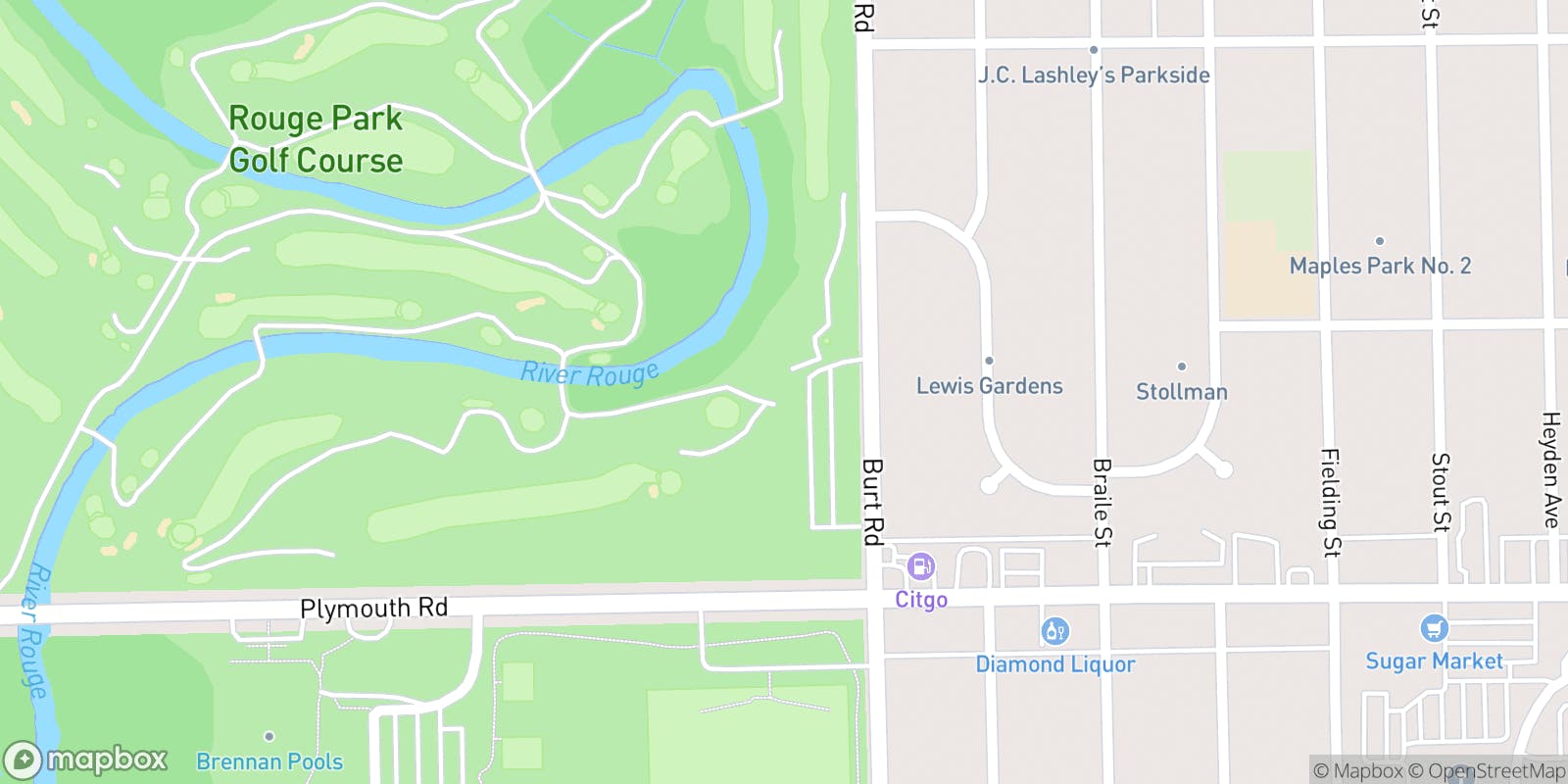 Street map of Rouge Park Golf Course and its local surroundings.