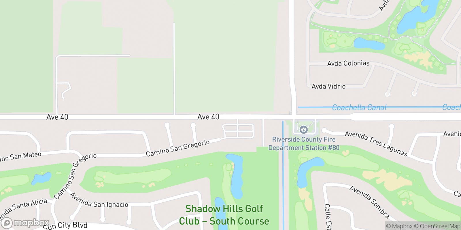 Street map of Shadow Hills Golf Club and its local surroundings.