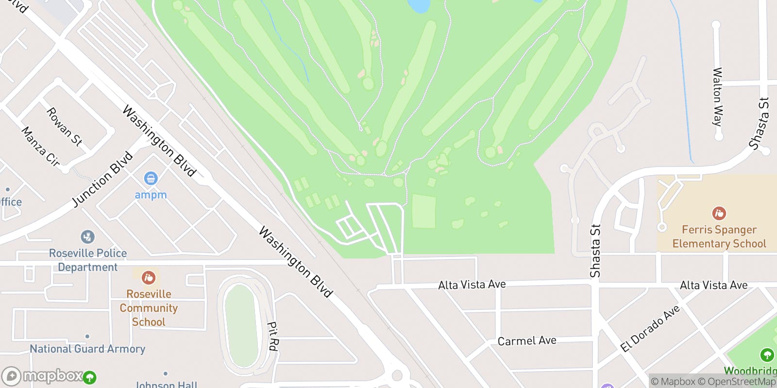 Street map of Sierra View Country Club and its local surroundings.