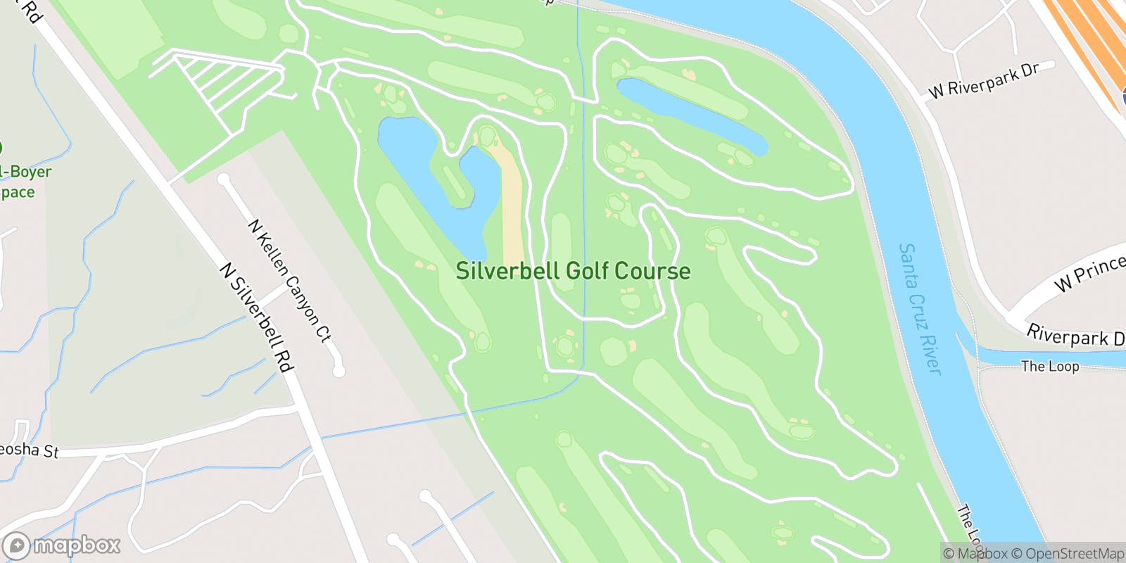 Street map of Silverbell Golf Course and its local surroundings.