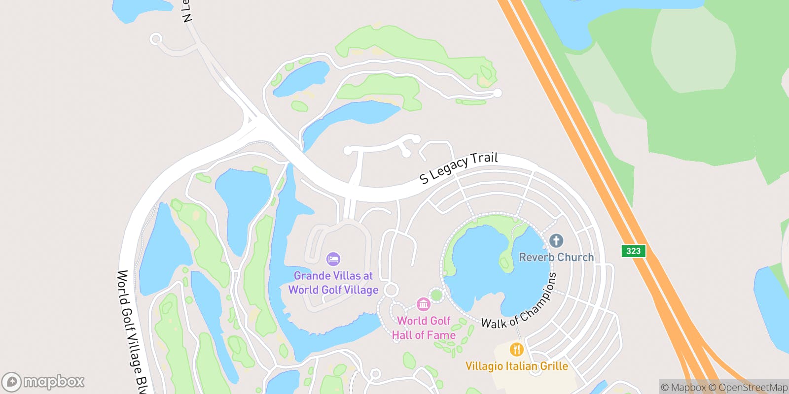 Street map of Slammer & Squire at World Golf Village Resort and its local surroundings.