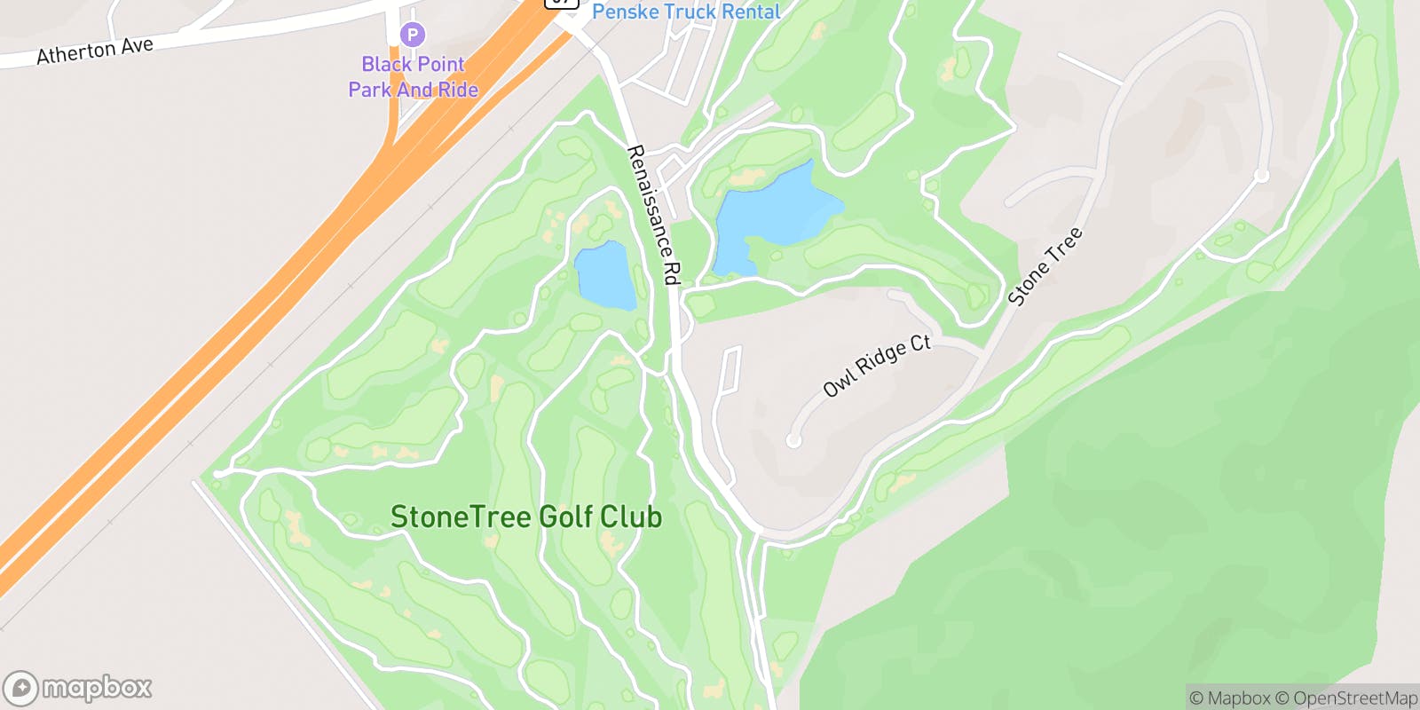 Street map of StoneTree Golf Club and its local surroundings.