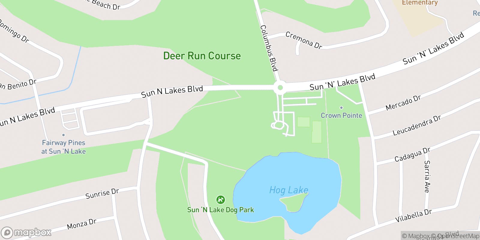 Street map of Sun 'N Lake Golf Club and its local surroundings.