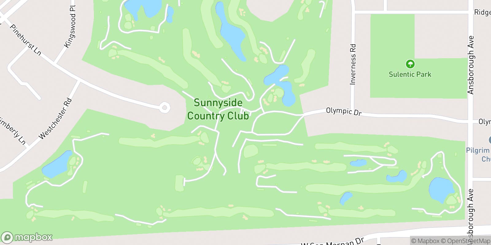 Street map of Sunnyside Golf & Country Club and its local surroundings.