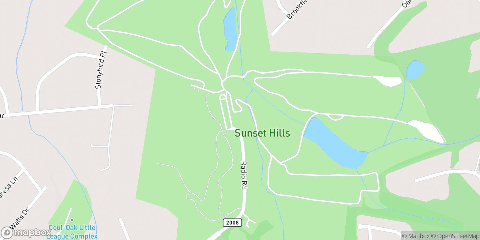 Street map of Sunset Hills Golf Course and its local surroundings.