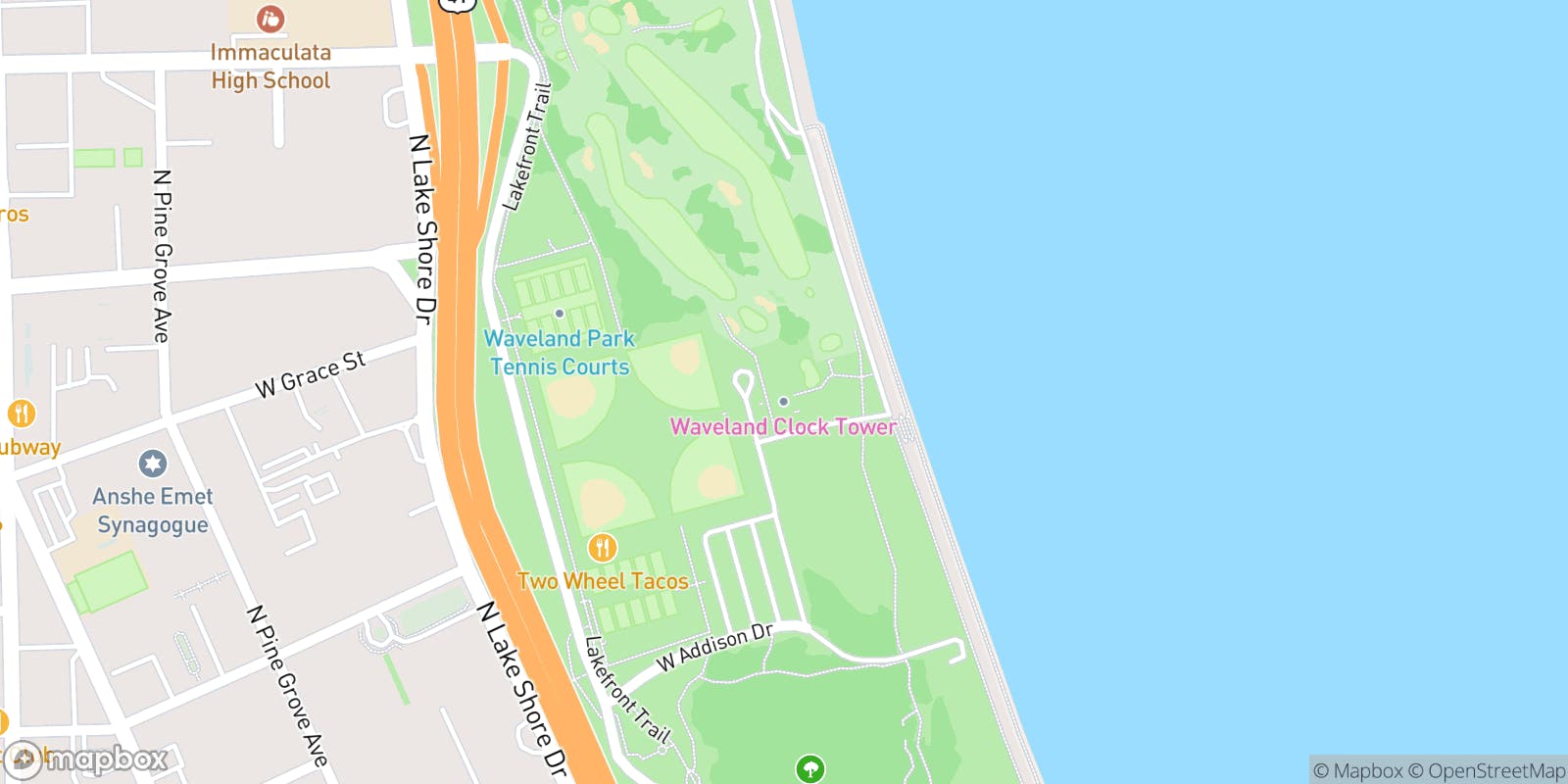 Street map of Sydney R. Marovitz Golf Course and its local surroundings.