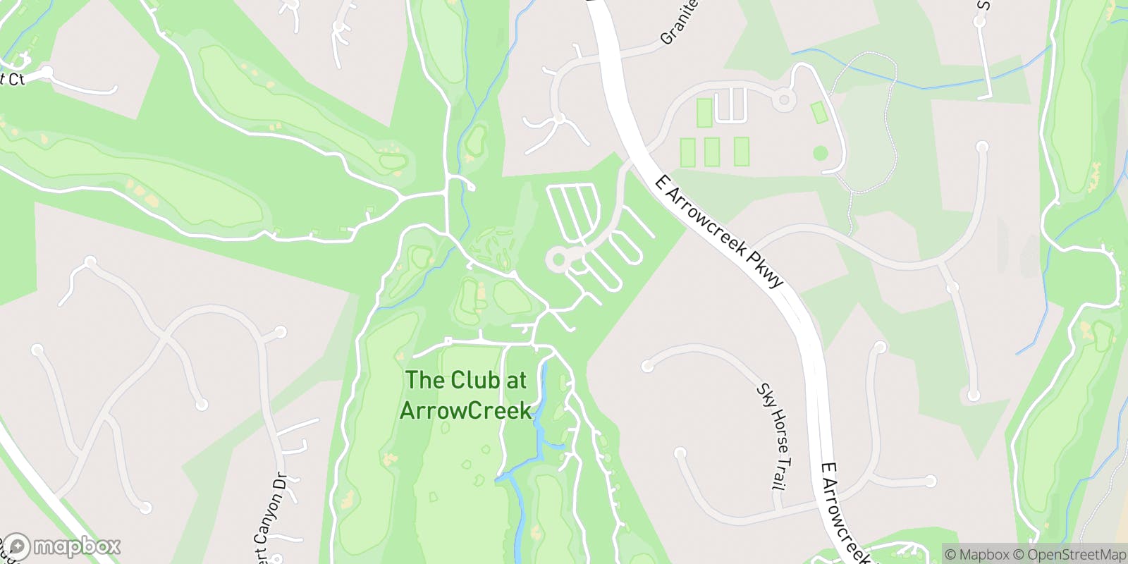 Street map of The Club at Arrowcreek and its local surroundings.