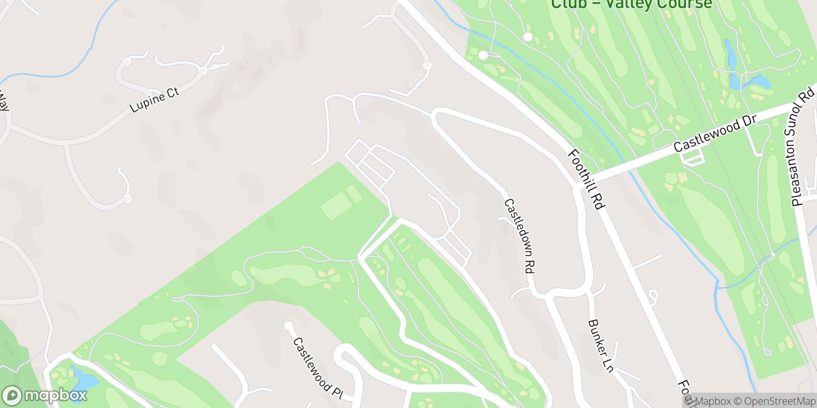 Street map of The Club at Castlewood and its local surroundings.