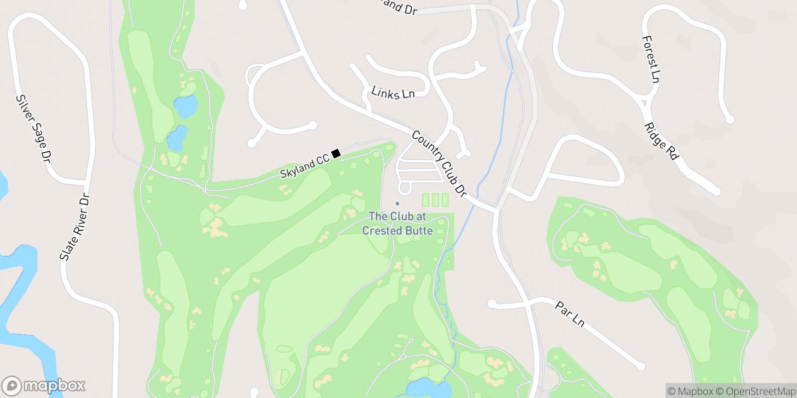 Street map of The Club at Crested Butte and its local surroundings.