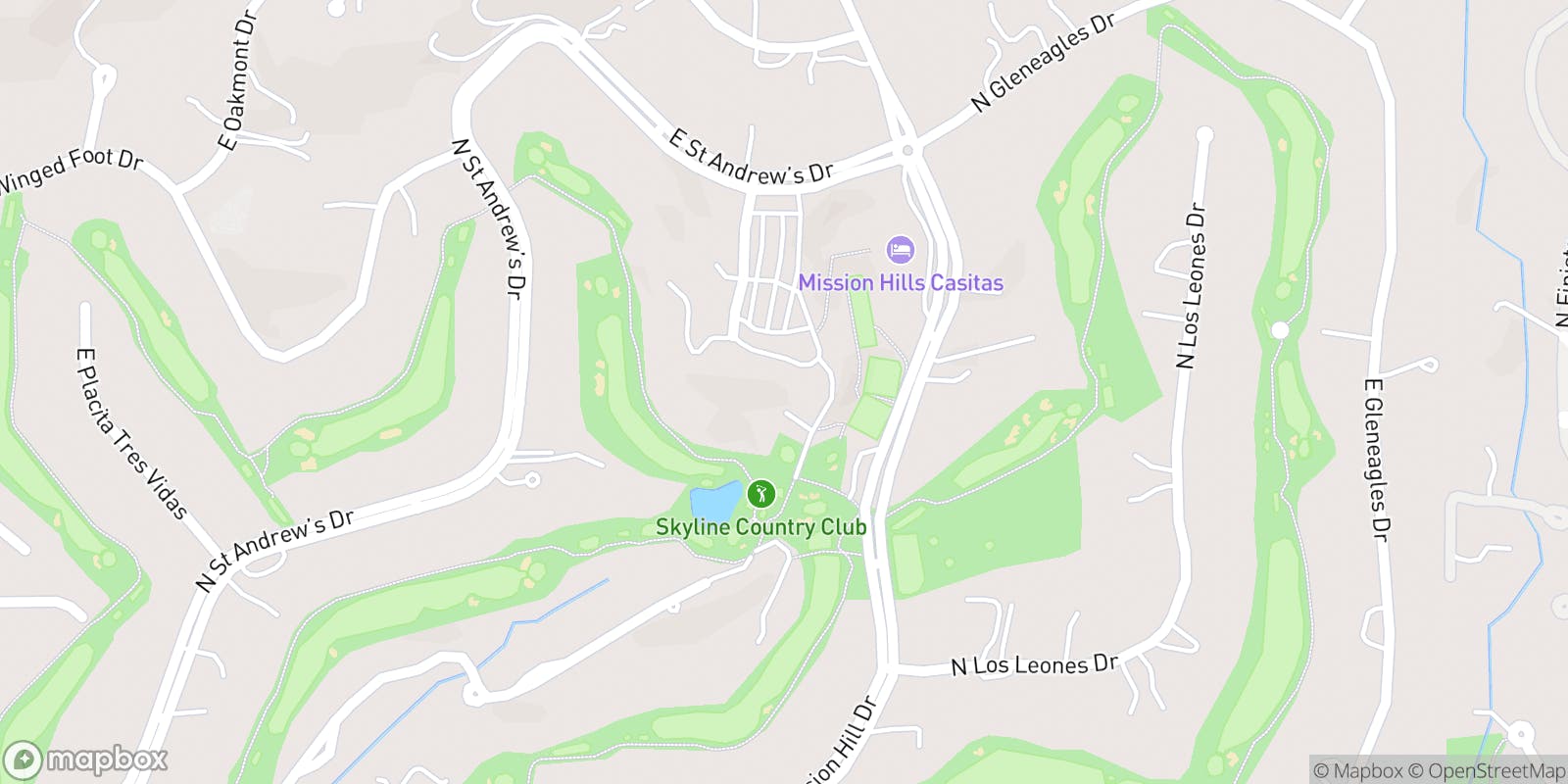 Street map of The Club at Skyline and its local surroundings.