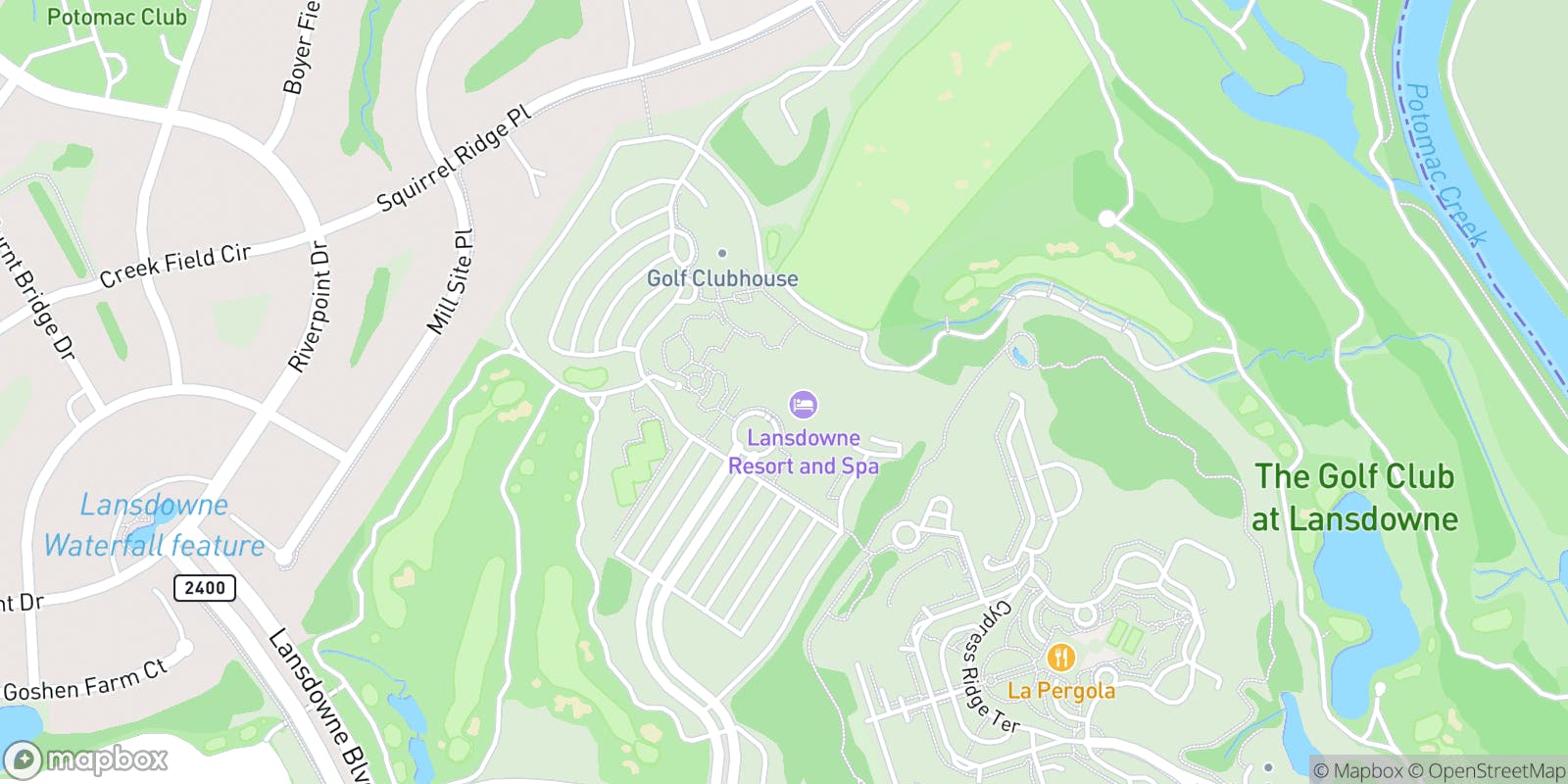 Street map of The Golf Club at Lansdowne and its local surroundings.