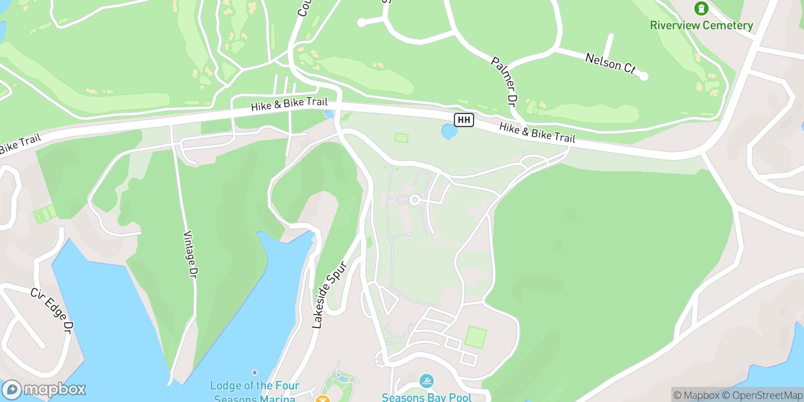 Street map of The Lodge of Four Seasons and its local surroundings.