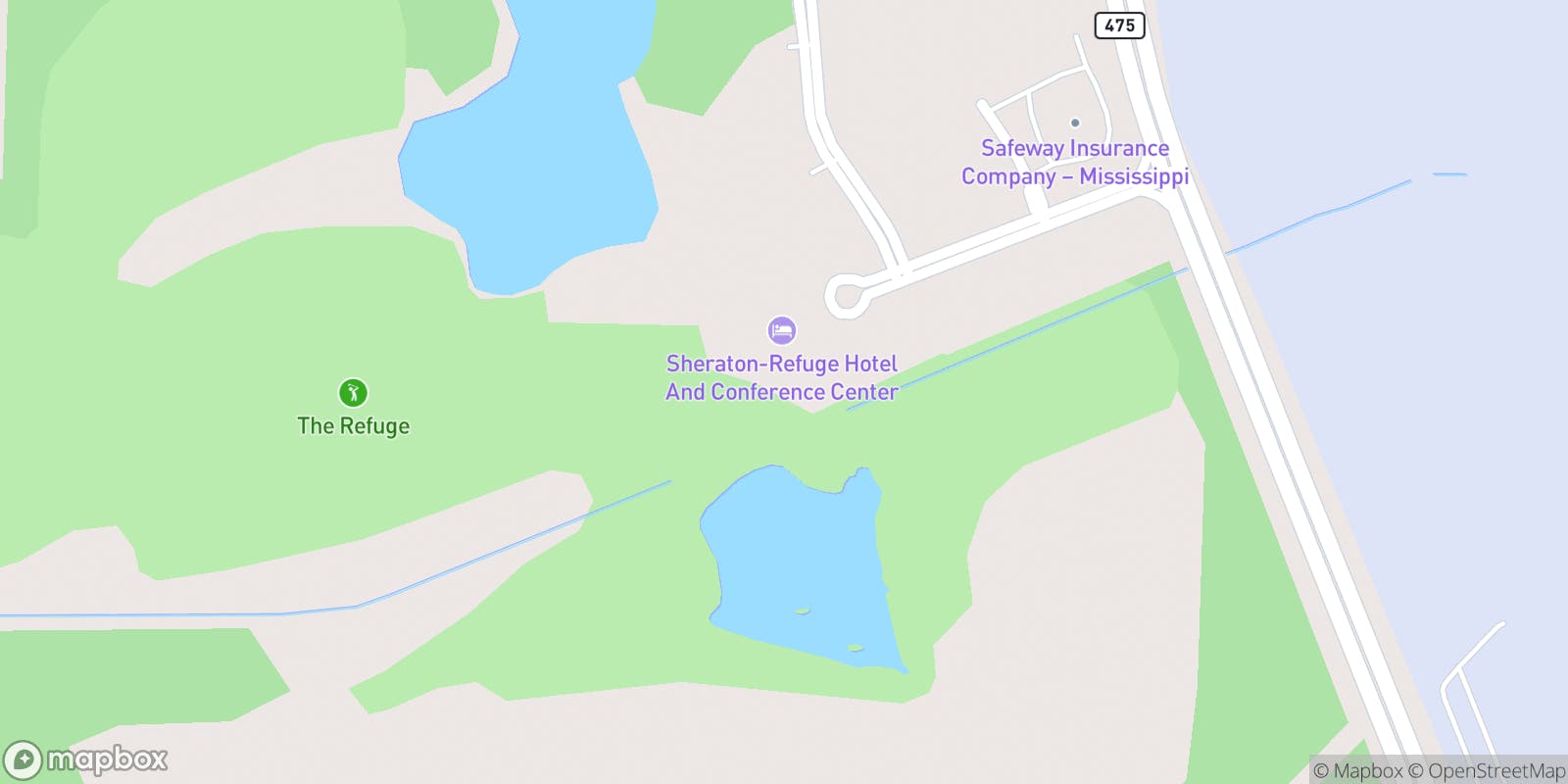 Street map of The Refuge Golf Course and its local surroundings.