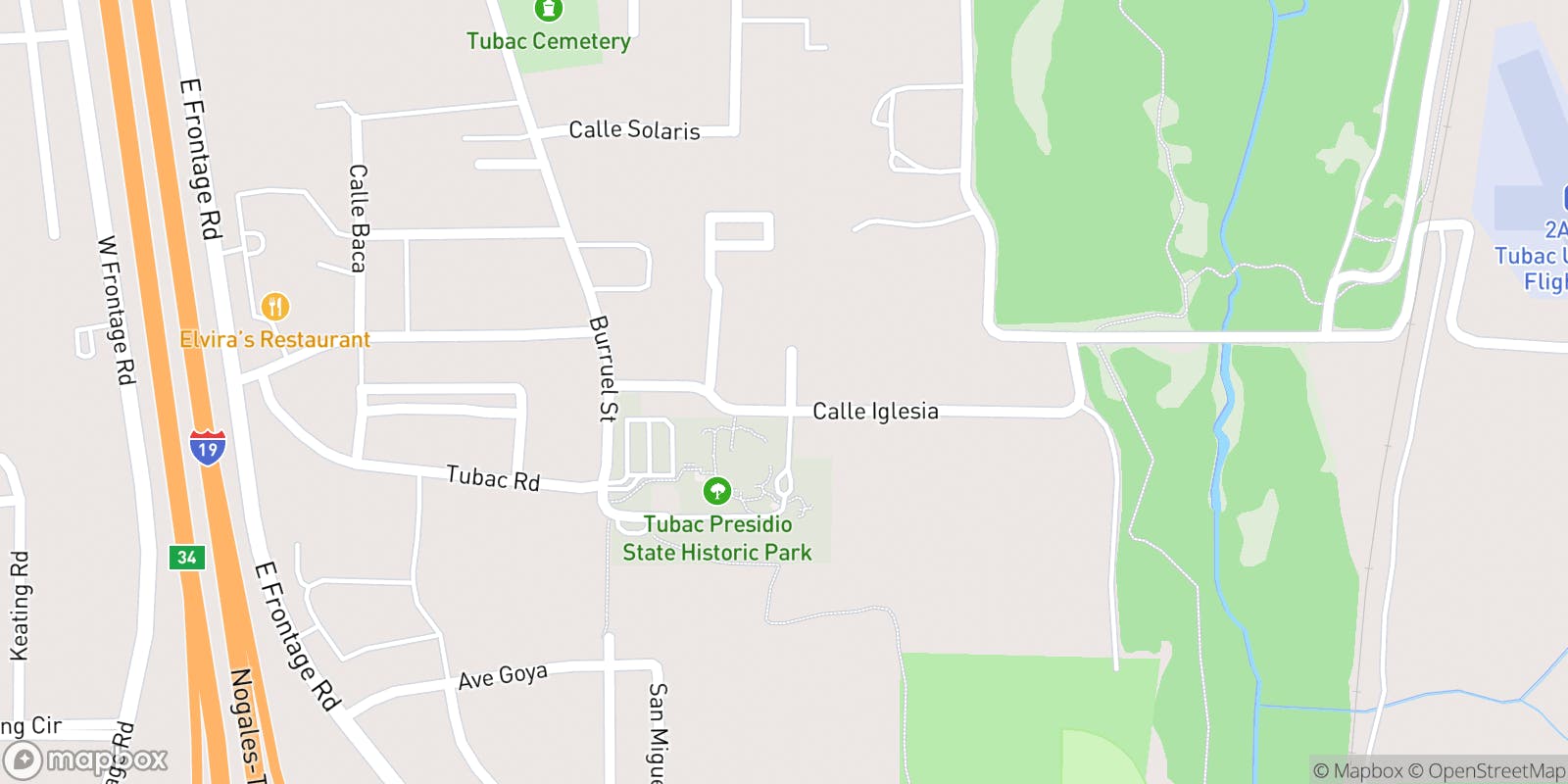 Street map of Tubac Golf Resort & Spa and its local surroundings.