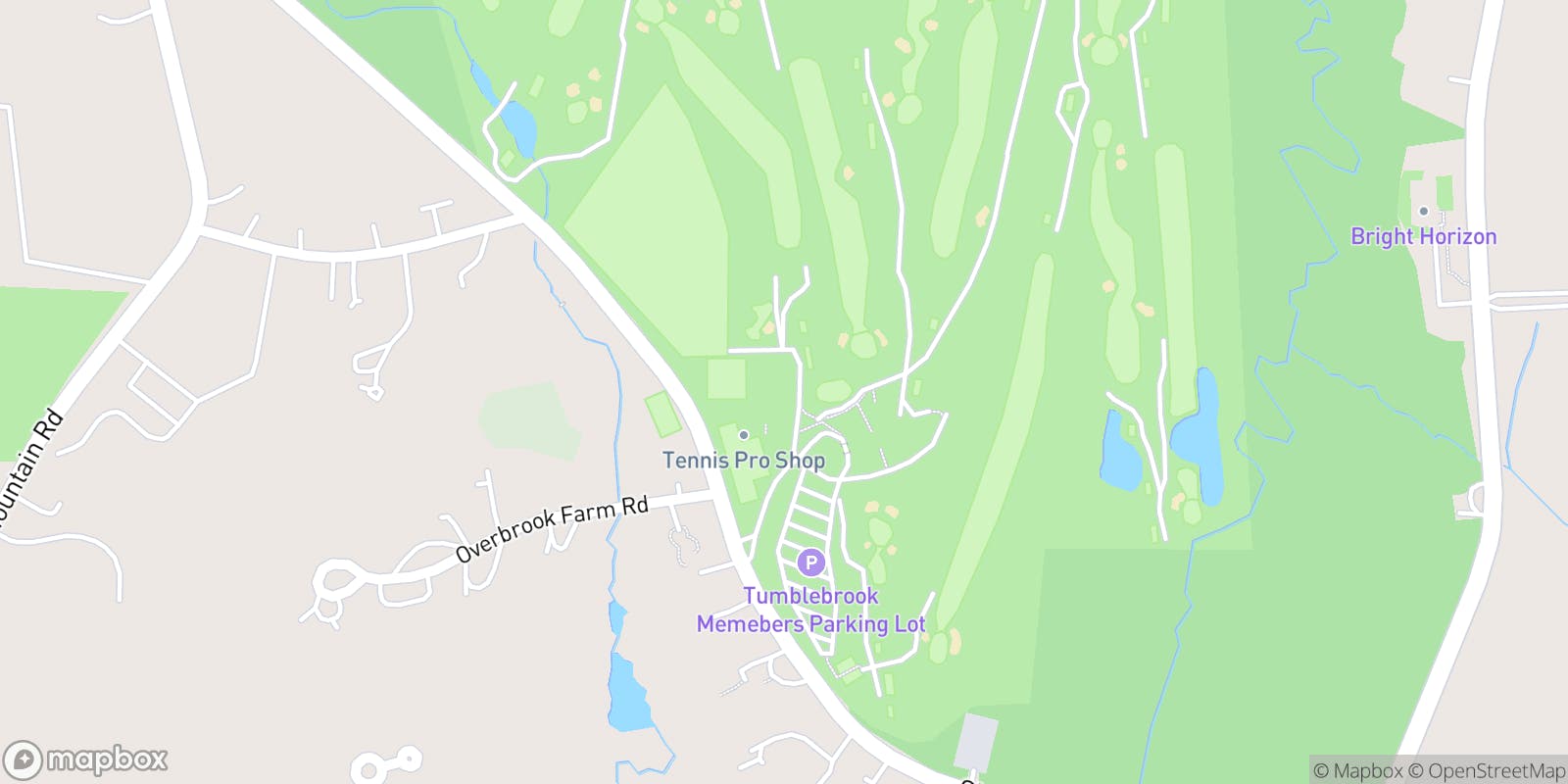 Street map of Tumble Brook Country Club and its local surroundings.