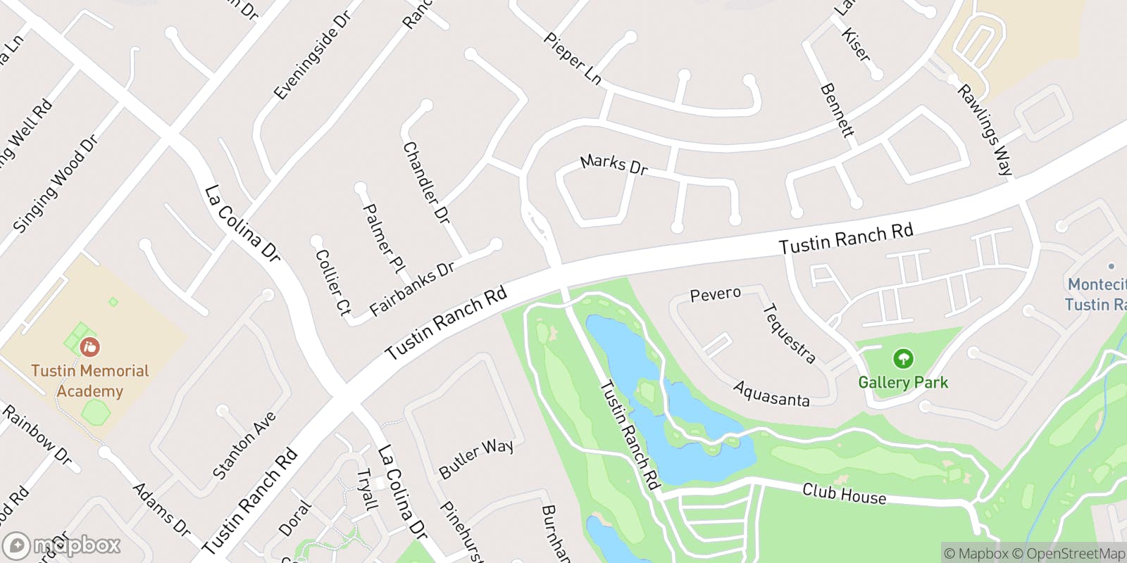 Street map of Tustin Ranch Golf Club  and its local surroundings.