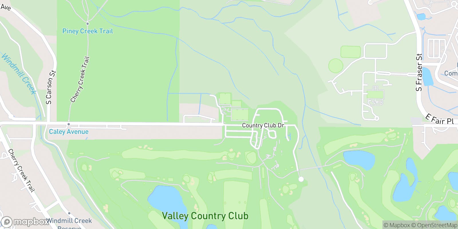 Street map of Valley Country Club and its local surroundings.