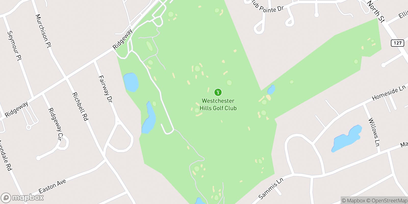 Street map of Westchester Hills Golf Club and its local surroundings.