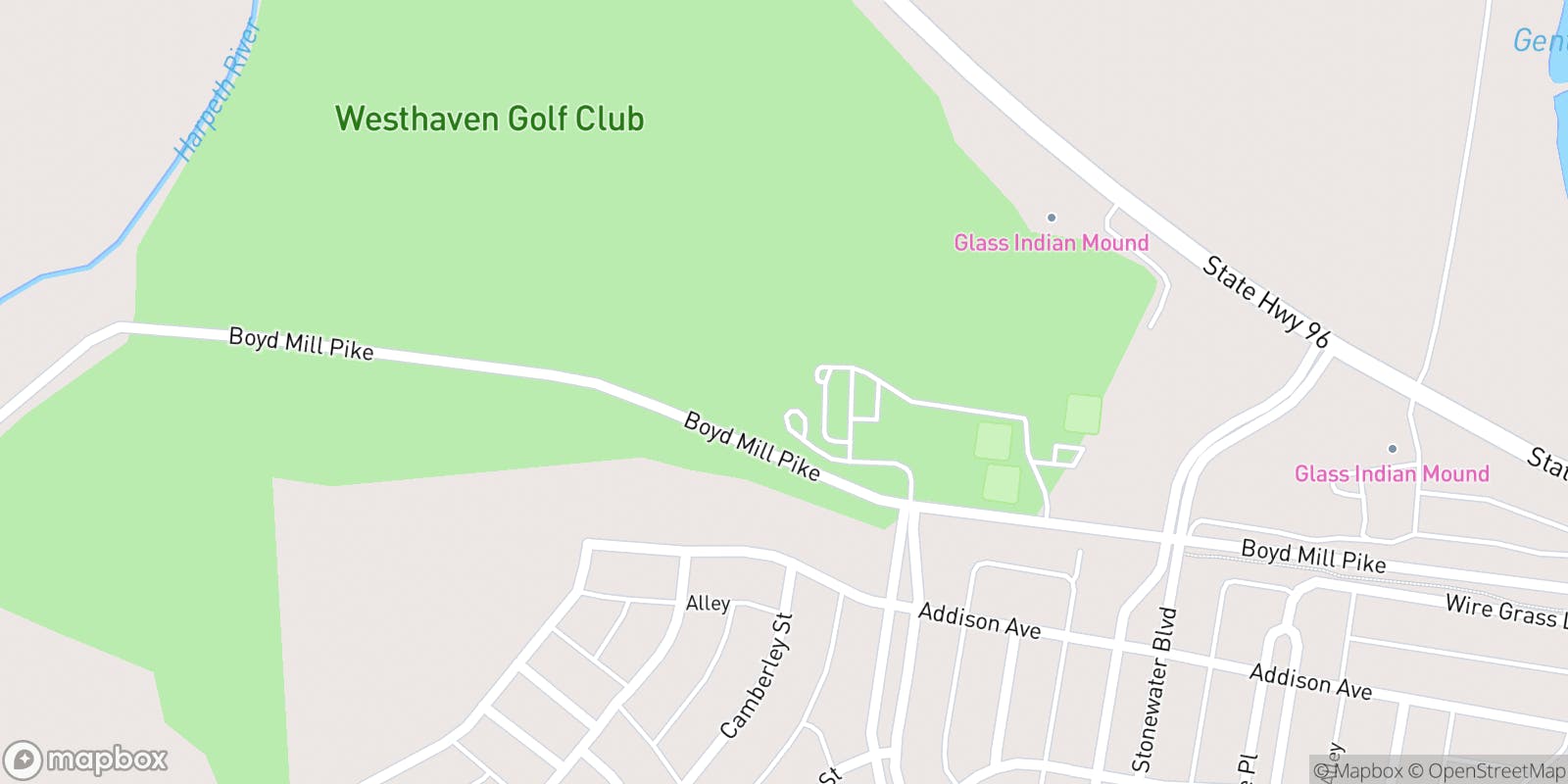 Street map of Westhaven Golf Club and its local surroundings.